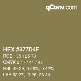 Farbcode: HEX #877D4F | qconv.com