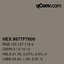 Color code: HEX #877F7600 | qconv.com