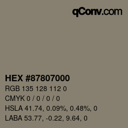 Color code: HEX #87807000 | qconv.com