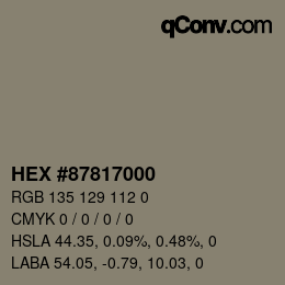 Color code: HEX #87817000 | qconv.com