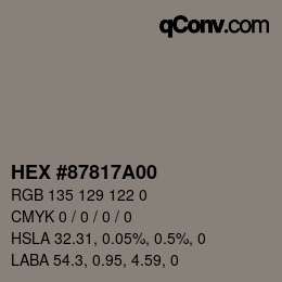 Color code: HEX #87817A00 | qconv.com