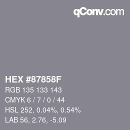 颜色代码: HEX #87858F | qconv.com