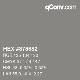 Code couleur: HEX #878682 | qconv.com