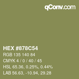 Color code: HEX #878C54 | qconv.com