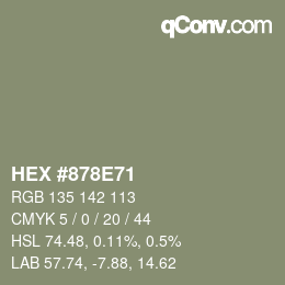 Farbcode: HEX #878E71 | qconv.com