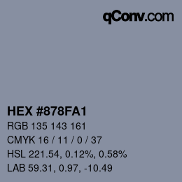 Farbcode: HEX #878FA1 | qconv.com
