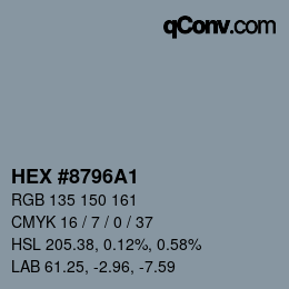 颜色代码: HEX #8796A1 | qconv.com