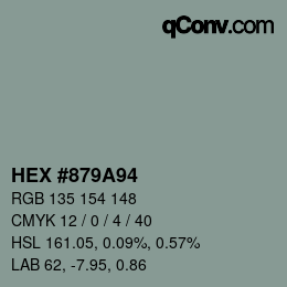 Color code: HEX #879A94 | qconv.com