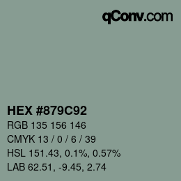 Color code: HEX #879C92 | qconv.com