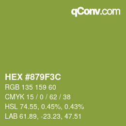 Color code: HEX #879F3C | qconv.com