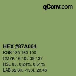 Farbcode: HEX #87A064 | qconv.com
