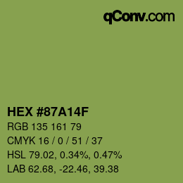 Farbcode: HEX #87A14F | qconv.com