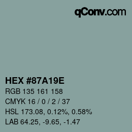 Farbcode: HEX #87A19E | qconv.com
