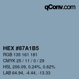 颜色代码: HEX #87A1B5 | qconv.com