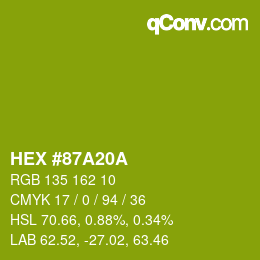 Color code: HEX #87A20A | qconv.com