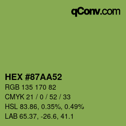 Código de color: HEX #87AA52 | qconv.com
