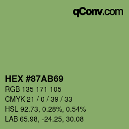 颜色代码: HEX #87AB69 | qconv.com