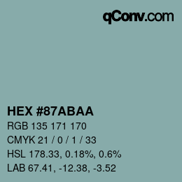 Color code: HEX #87ABAA | qconv.com