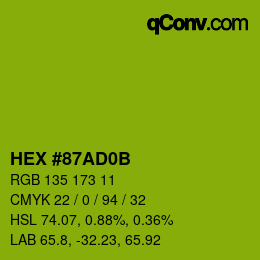 Color code: HEX #87AD0B | qconv.com