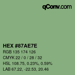 Color code: HEX #87AE7E | qconv.com