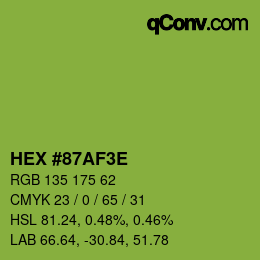 Color code: HEX #87AF3E | qconv.com