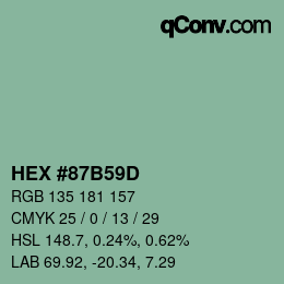 カラーコード: HEX #87B59D | qconv.com