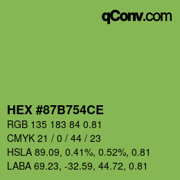 カラーコード: HEX #87B754CE | qconv.com