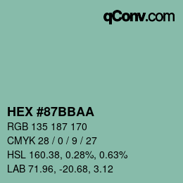 Color code: HEX #87BBAA | qconv.com