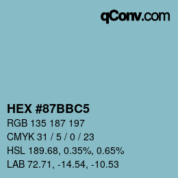 Farbcode: HEX #87BBC5 | qconv.com