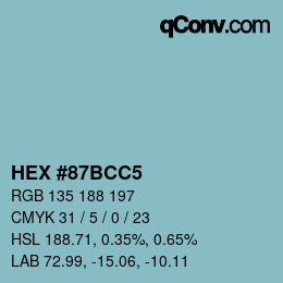 Farbcode: HEX #87BCC5 | qconv.com