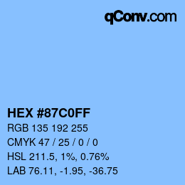 カラーコード: HEX #87C0FF | qconv.com