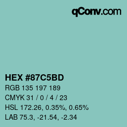 Farbcode: HEX #87C5BD | qconv.com