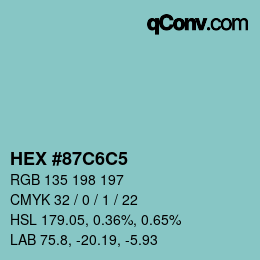 カラーコード: HEX #87C6C5 | qconv.com