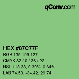 Color code: HEX #87C77F | qconv.com