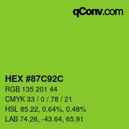 Color code: HEX #87C92C | qconv.com