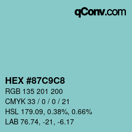 Color code: HEX #87C9C8 | qconv.com