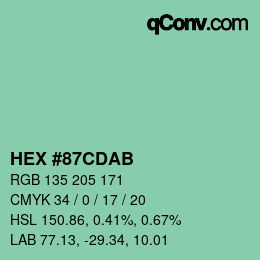 Color code: HEX #87CDAB | qconv.com