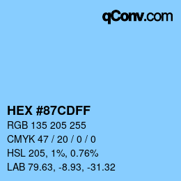 カラーコード: HEX #87CDFF | qconv.com