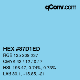 カラーコード: HEX #87D1ED | qconv.com