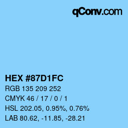 カラーコード: HEX #87D1FC | qconv.com