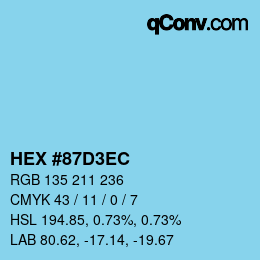 カラーコード: HEX #87D3EC | qconv.com