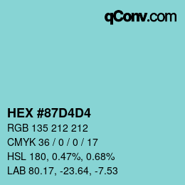 颜色代码: HEX #87D4D4 | qconv.com