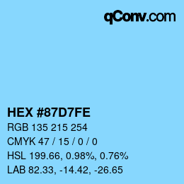 カラーコード: HEX #87D7FE | qconv.com