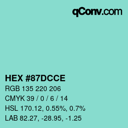 カラーコード: HEX #87DCCE | qconv.com