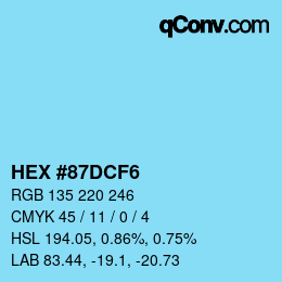 カラーコード: HEX #87DCF6 | qconv.com