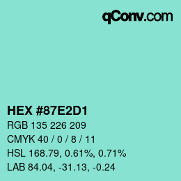 カラーコード: HEX #87E2D1 | qconv.com