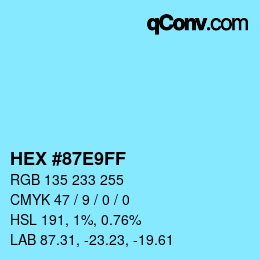 Color code: HEX #87E9FF | qconv.com