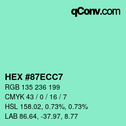 Color code: HEX #87ECC7 | qconv.com