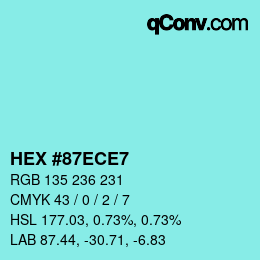 Color code: HEX #87ECE7 | qconv.com
