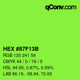 颜色代码: HEX #87F13B | qconv.com